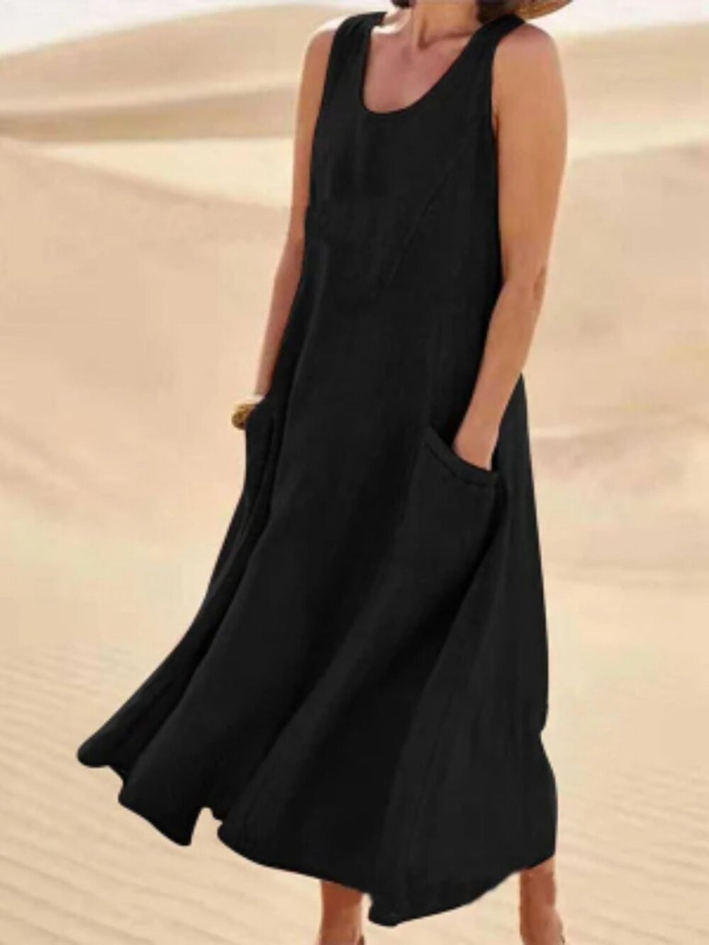 Women’s Sleeveless A-Line Long Dress with Pockets – Casual Loose Fit Maxi Dress